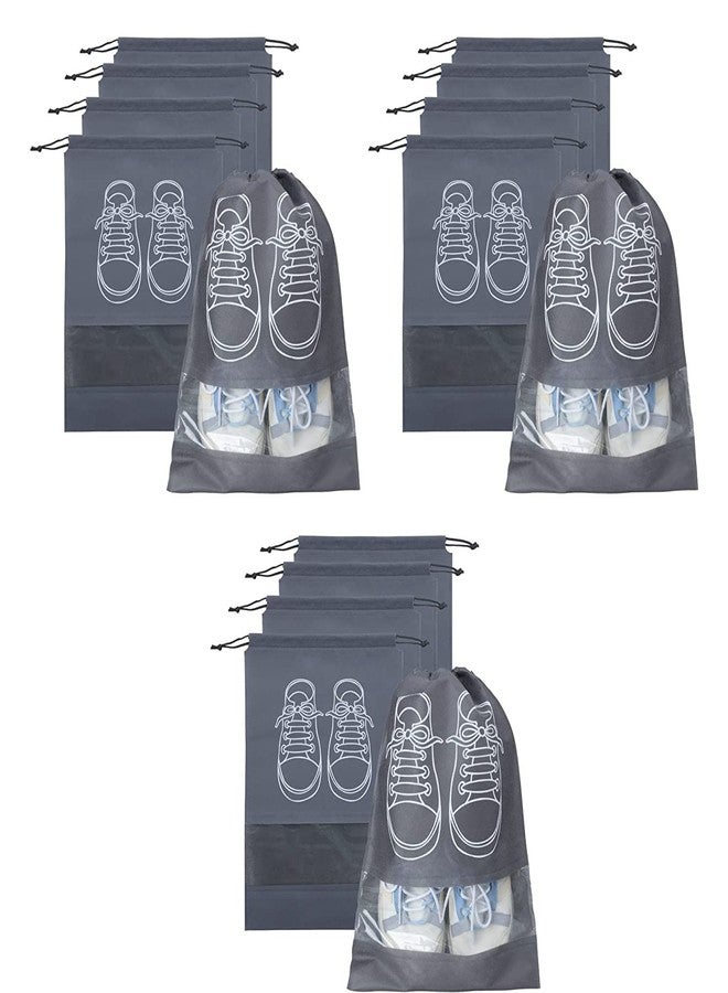 KASQUE® Transparent Window Portable Travel Dust-Proof Shoe Bags, Drawstring Dustproof, Convenient Storage, Suitable for Daily Home Storage and Travel Use (32 x 44 cm, Grey, 15) - Image 1